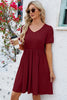 V-Neck Balloon Short Sleeve Dress