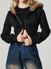 Black Fuzzy Hem Hooded Zip-Up Jacket With Long Sleeves and Casual Style Jacket by Stevvex
