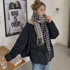 Loose Rhombus Bread Coat Stitching Fur Collar Warm Thickened Cotton-padded Jacket Coat For Women