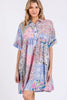 Pink Multicolor Floral Collared Neck Half Sleeve Mini Shirt Dress Feminine Floral Print Dress for Women by Stevvex