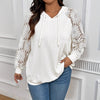 Women's Round-Neck Hollow-Out Lace Paneling Long Sleeve Pullover – White by FitiqueFit