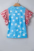 Sky Blue Vintage Star Print Striped Ruffle Sleeve Independence Day Top by Wild and Free Boutique