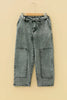 Smoke Gray Acid Wash Barrel Fit Denim Pants with Waist String by Wild and Free Boutique