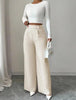 Women's High-Waist Straight-Leg Pants – Solid Color Button Detail Full Length by FitiqueFit