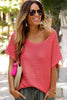 Pink Solid Loose Knit Short Dolman Sleeve Sweater