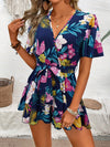 Beach Vacation Ruffle Sleeve Short Culottes Printed Jumpsuit