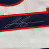 Framed Autographed/Signed Justin Simmons 35x39 Denver White Football Jersey JSA COA