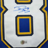Framed Autographed/Signed Robert Thomas 35x39 St. Louis Blue Hockey Jersey Beckett BAS COA