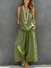 Women’s Cotton Linen Sleeveless Tank Top and Wide-Leg Pants Set by FitiqueFit