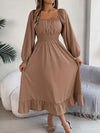 Elegant Casual Ruffled Solid Color Square Collar Large Swing Dress