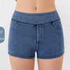 Denim-Look High-Waist Hip-Lifting Yoga Shorts – Slimming Tummy Control Fitness Shorts by FitiqueFit