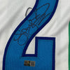 Framed Autographed/Signed Larry Johnson 35x39 Charlotte White Basketball Jersey Steiner COA