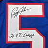 Framed Autographed/Signed Pepper Johnson 2x SB Champ 35x39 New York Blue Football Jersey Beckett BAS COA by Hall of Fame Sports Memorabilia