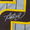Framed Autographed/Signed Fernando Tatis Jr. 35x39 San Diego Grey Pinstripe Baseball Jersey JSA COA