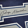 Framed Autographed/Signed Roger Staubach 35x39 Dallas Blue Football Jersey Beckett BAS COA
