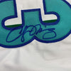 Framed Autographed/Signed Alonzo Mourning 35x39 Charlotte White Basketball Jersey JSA COA