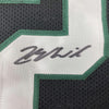 Framed Autographed/Signed Zach Wilson 35x39 New York Black Football Jersey JSA COA