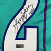 Framed Autographed/Signed Larry Johnson 35x39 Charlotte Teal Basketball Jersey Steiner COA