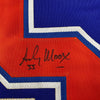 Framed Autographed/Signed Andy Moog 35x39 Edmonton Blue Hockey Jersey JSA COA by Hall of Fame Sports Memorabilia