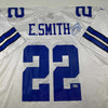 Framed Autographed/Signed Emmitt Smith 35x39 Dallas White Football Jersey Beckett BAS COA