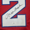Framed Autographed/Signed Moses Malone 35x39 Philadelphia Red Basketball Jersey JSA COA