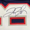 Framed Autographed/Signed Deion Branch 35x39 #83 New England Blue Football Jersey JSA COA
