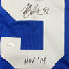 Framed Autographed/Signed Michael Strahan 35x39 HOF 14 New York Blue Football Jersey JSA COA