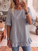 Women's Striped Ruffle-Sleeve Loose-Fit Blouse – Three-Quarter Sleeve by FitiqueFit