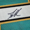 Framed Autographed/Signed Mike Bibby 35x39 Vancouver Teal Retro Basketball Jersey JSA COA