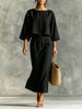 High Waist Long Skirt & 3/4 Sleeve Loose Top Set by FitiqueFit
