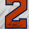 Framed Autographed/Signed Larry Johnson 35x39 New York White Basketball Jersey Steiner COA