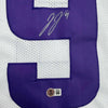 Framed Autographed/Signed J.J. JJ McCarthy 35x39 Minnesota White Football Jersey Beckett BAS COA by Hall of Fame Sports Memorabilia