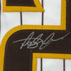 Framed Autographed/Signed Fernando Tatis Jr. 35x39 Slam Diego San Pinstripe Baseball Jersey JSA COA