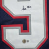 Framed Autographed/Signed Kayshon Boutte 35x39 New England Blue Football Jersey Beckett BAS COA by Hall of Fame Sports Memorabilia