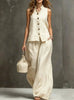 Women's Sleeveless Vest & Wide-Leg Pants Two-Piece Set – Cotton Linen by FitiqueFit