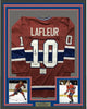 Framed Autographed/Signed Guy Lafleur 35x39 Montreal Red Hockey Jersey Beckett BAS COA