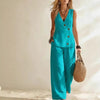 Women's Button-Up Cardigan Vest & Pants Set – Sleeveless Two-Piece by FitiqueFit
