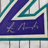 Framed Autographed/Signed Luis Gonzalez 35x39 Arizona Pinstripe Baseball Jersey JSA COA