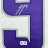 Framed Autographed/Signed J.J. JJ McCarthy 35x39 Minnesota Winter Warrior White Football Jersey Beckett BAS COA