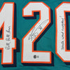 Framed Autographed/Signed Ricky Williams 35x39 Smoke Weed Everyday Puff Puff Run #420 Inscribed Miami Teal Football Jersey Beckett BAS COA by Hall of Fame Sports Memorabilia