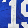 Framed Autographed/Signed Johnny Unitas 35x39 Indianapolis Blue Football Jersey PSA COA