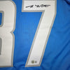 Framed Autographed/Signed Sam LaPorta 35x39 Detroit Blue Football Jersey Beckett BAS COA