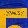 Framed Autographed/Signed Jalen Ramsey 35x39 Los Angeles LA Blue Football Jersey JSA COA