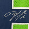 Framed Autographed/Signed Tyler Lockett 35x39 Seattle Green Color Rush Football Jersey JSA COA