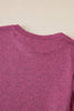 Bright Pink Ribbed Splicing Sleeve Round Neck T-shirt