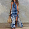 Women's Printed Halterneck Split Maxi Dress – Loose Fit Sleeveless by FitiqueFit
