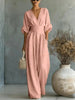 Women's V-Neck Wide-Leg Jumpsuit – High Waist Pleated Elegant 11 Colors S–5XL by FitiqueFit
