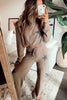 Khaki Retro Star Print Pajama Set Long Sleeve Drawstring