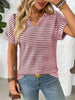 Striped Notched Short Sleeve T-Shirt