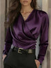 Women's Elegant Cross V-Neck Blouse, Ruffle Detail Button Accent Office Shirt by FitiqueFit